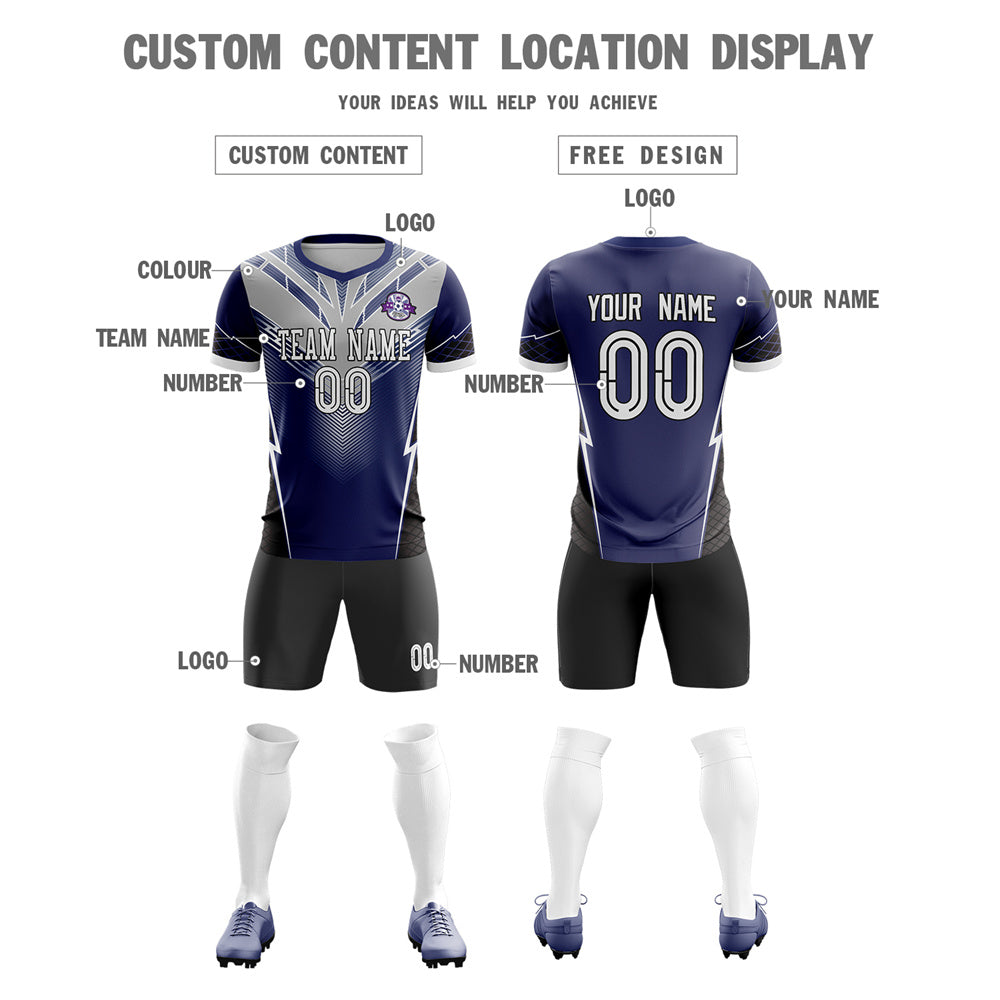 Custom Navy Gray-Black Training Uniform Soccer Sets Jersey