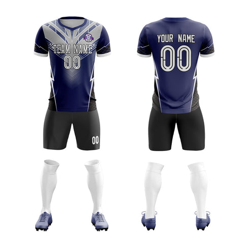 Custom Navy Gray-Black Training Uniform Soccer Sets Jersey
