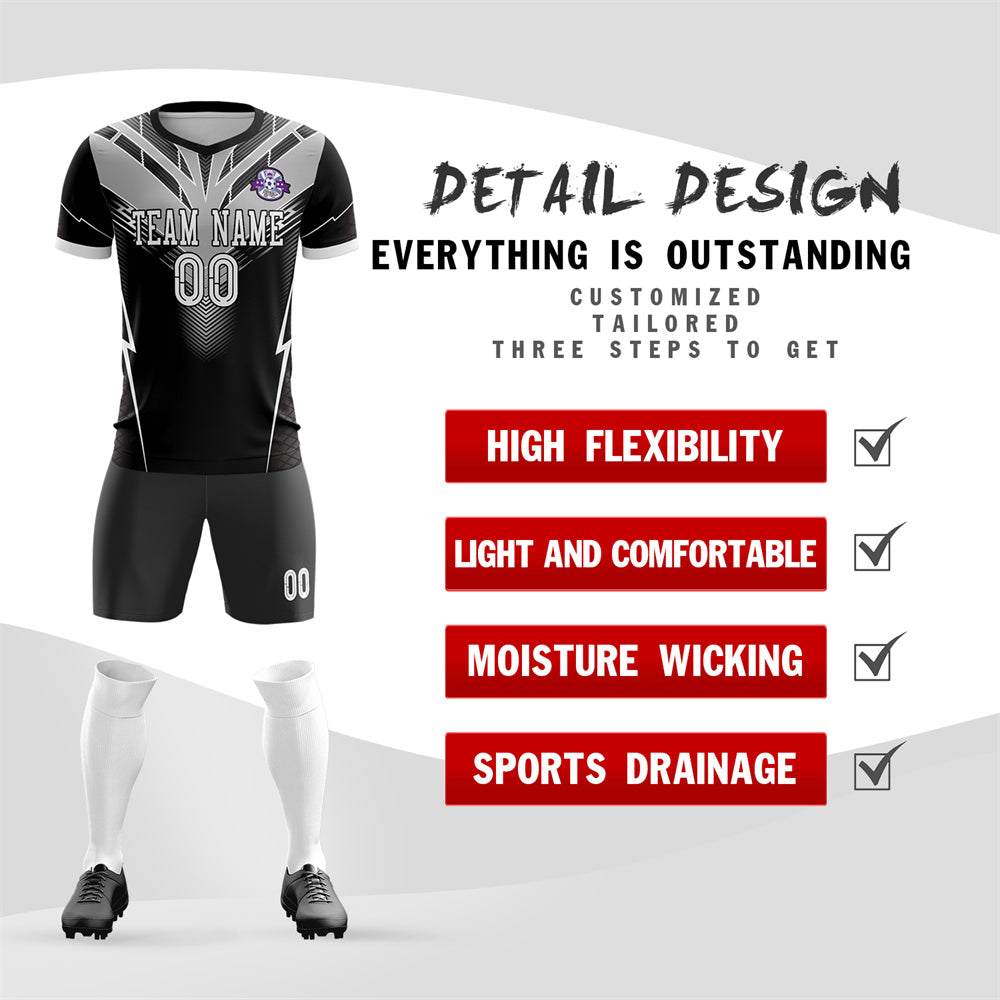 Custom Black Gray Training Uniform Soccer Sets Jersey