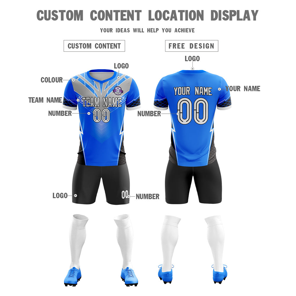 Custom Blue Gray-Black Training Uniform Soccer Sets Jersey