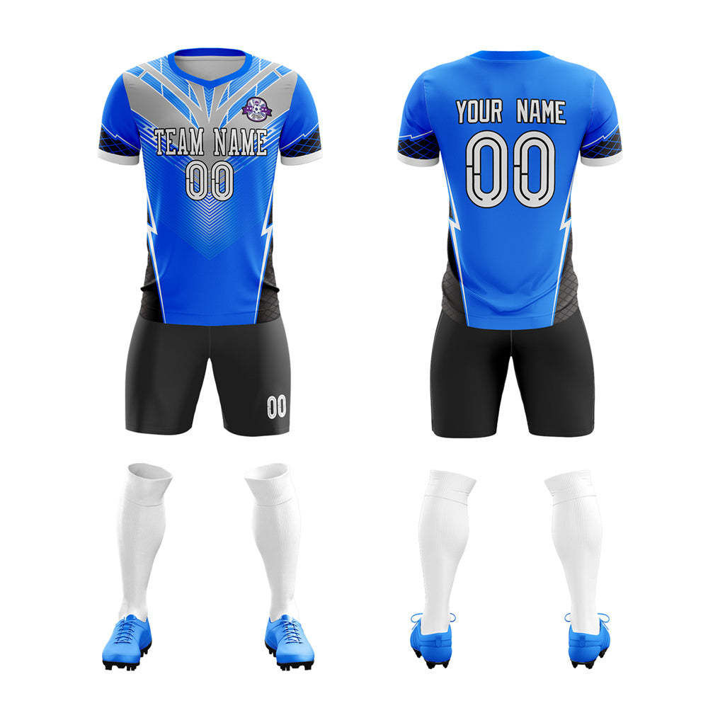 Custom Blue Gray-Black Training Uniform Soccer Sets Jersey