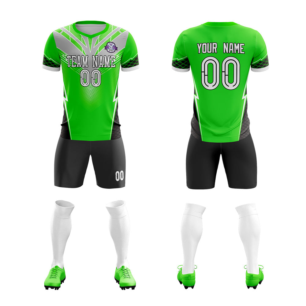 Custom Green Gray-Black Training Uniform Soccer Sets Jersey