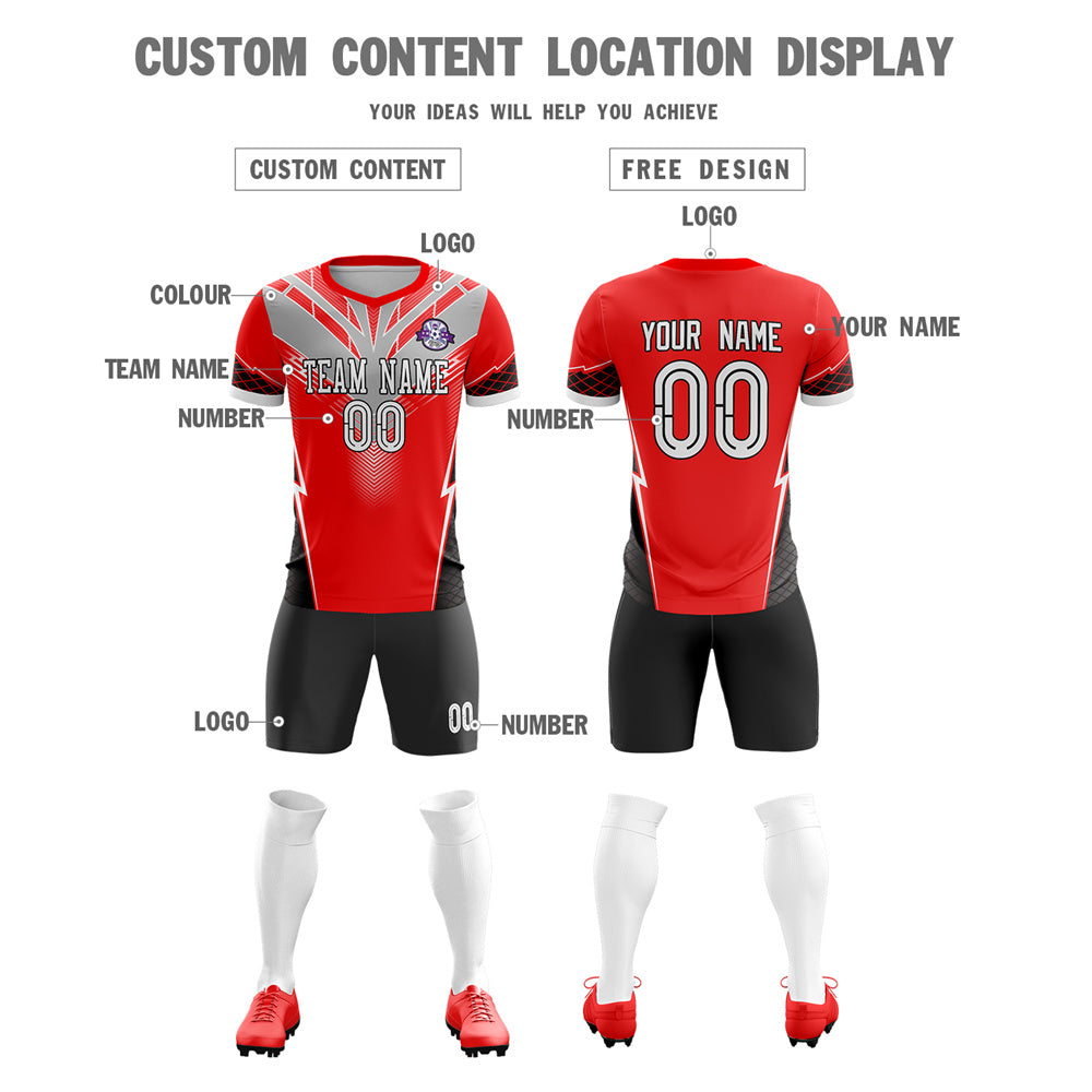 Custom Red Gray-Black Training Uniform Soccer Sets Jersey