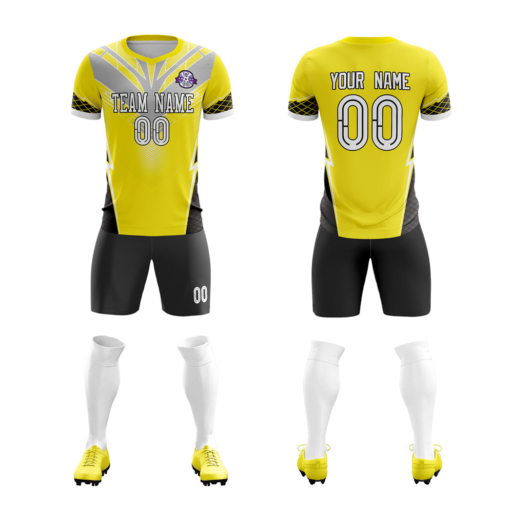 Custom Yellow Gray-Black Training Uniform Soccer Sets Jersey