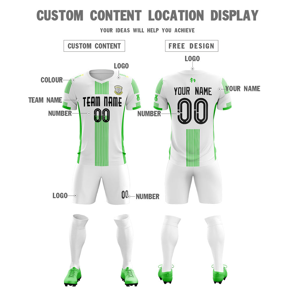 Custom White Green Training Uniform Soccer Sets Jersey