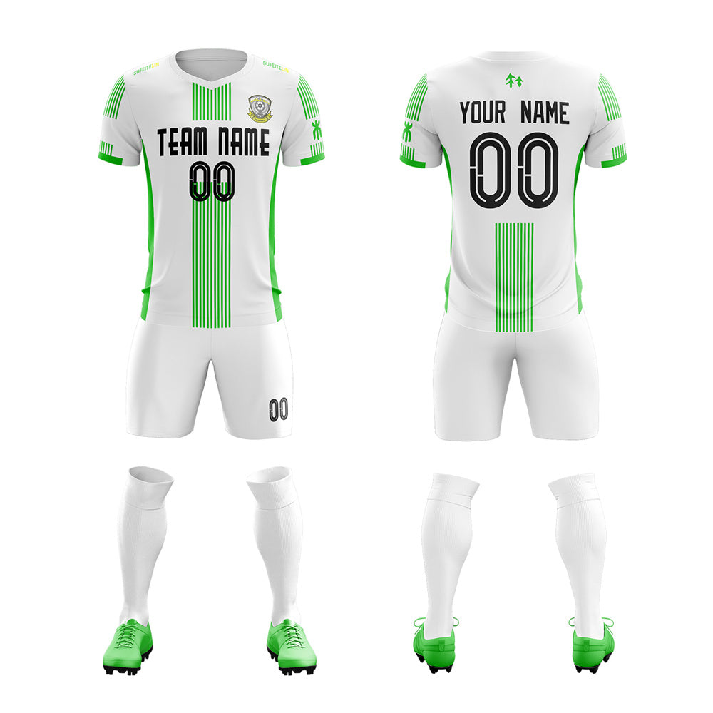 Custom White Green Training Uniform Soccer Sets Jersey