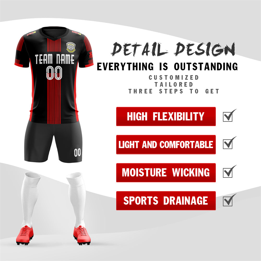 Custom Black Red Training Uniform Soccer Sets Jersey