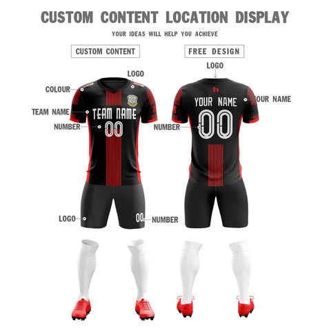 Custom Black Red Training Uniform Soccer Sets Jersey