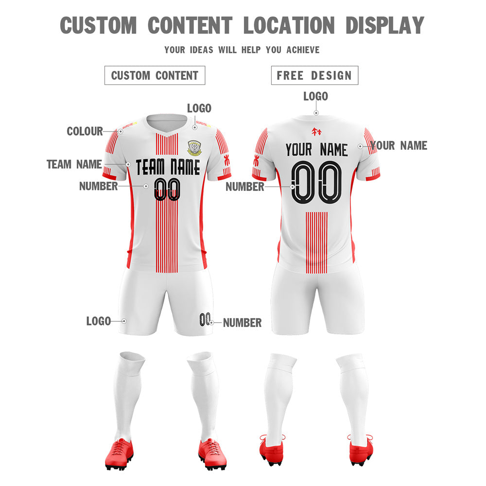 Custom White Red Training Uniform Soccer Sets Jersey