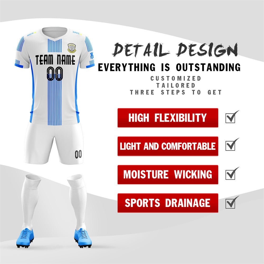 Custom White Blue Training Uniform Soccer Sets Jersey