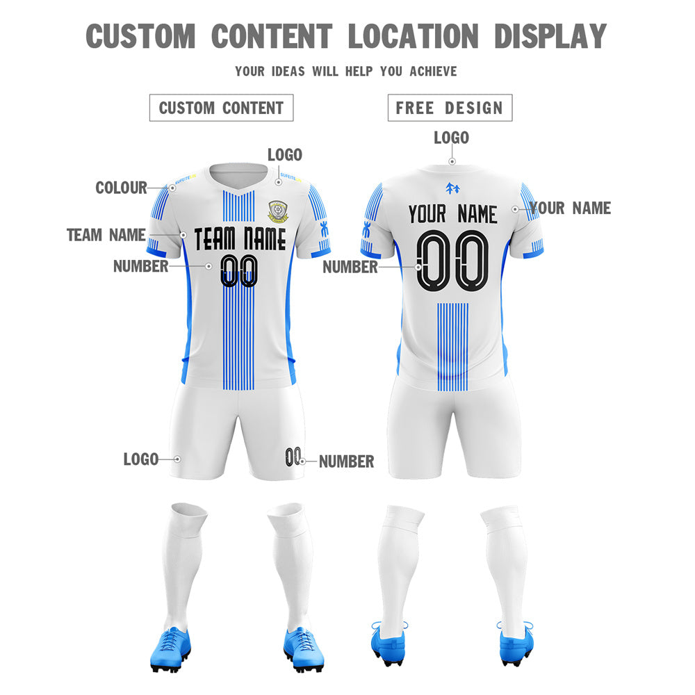 Custom White Blue Training Uniform Soccer Sets Jersey