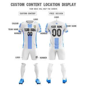 Custom White Blue Training Uniform Soccer Sets Jersey