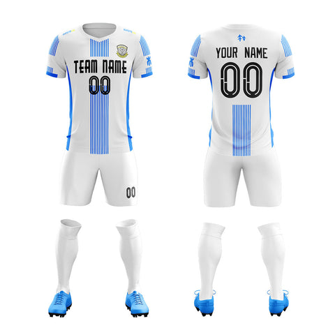 Custom White Blue Training Uniform Soccer Sets Jersey