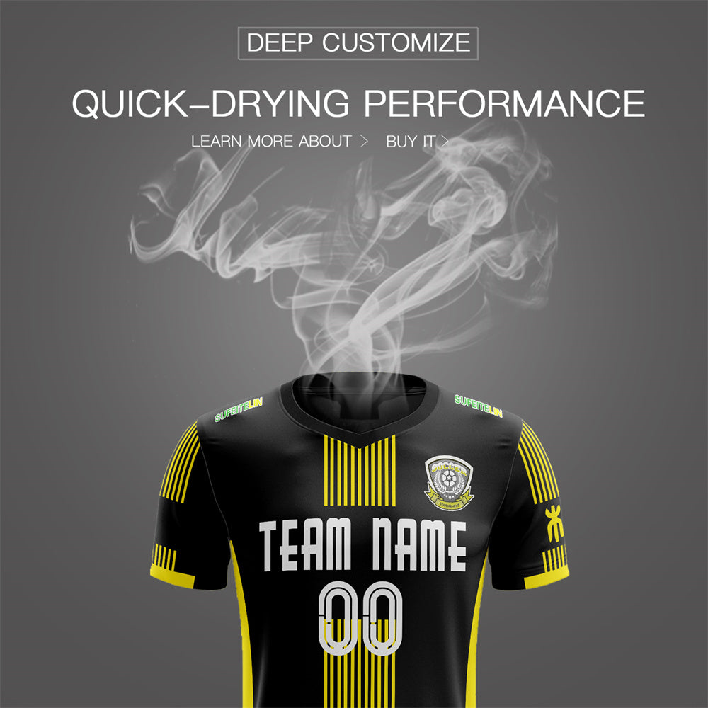 Custom Black Yellow White Training Uniform Soccer Sets Jersey