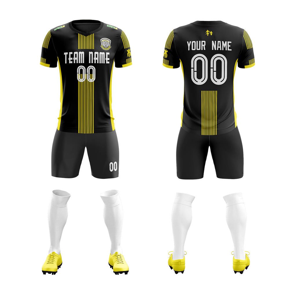 Custom Black Yellow White Training Uniform Soccer Sets Jersey