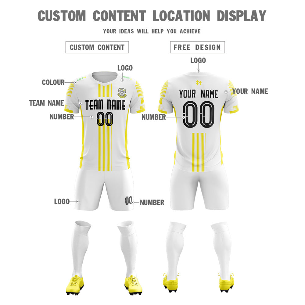 Custom White Yellow Training Uniform Soccer Sets Jersey