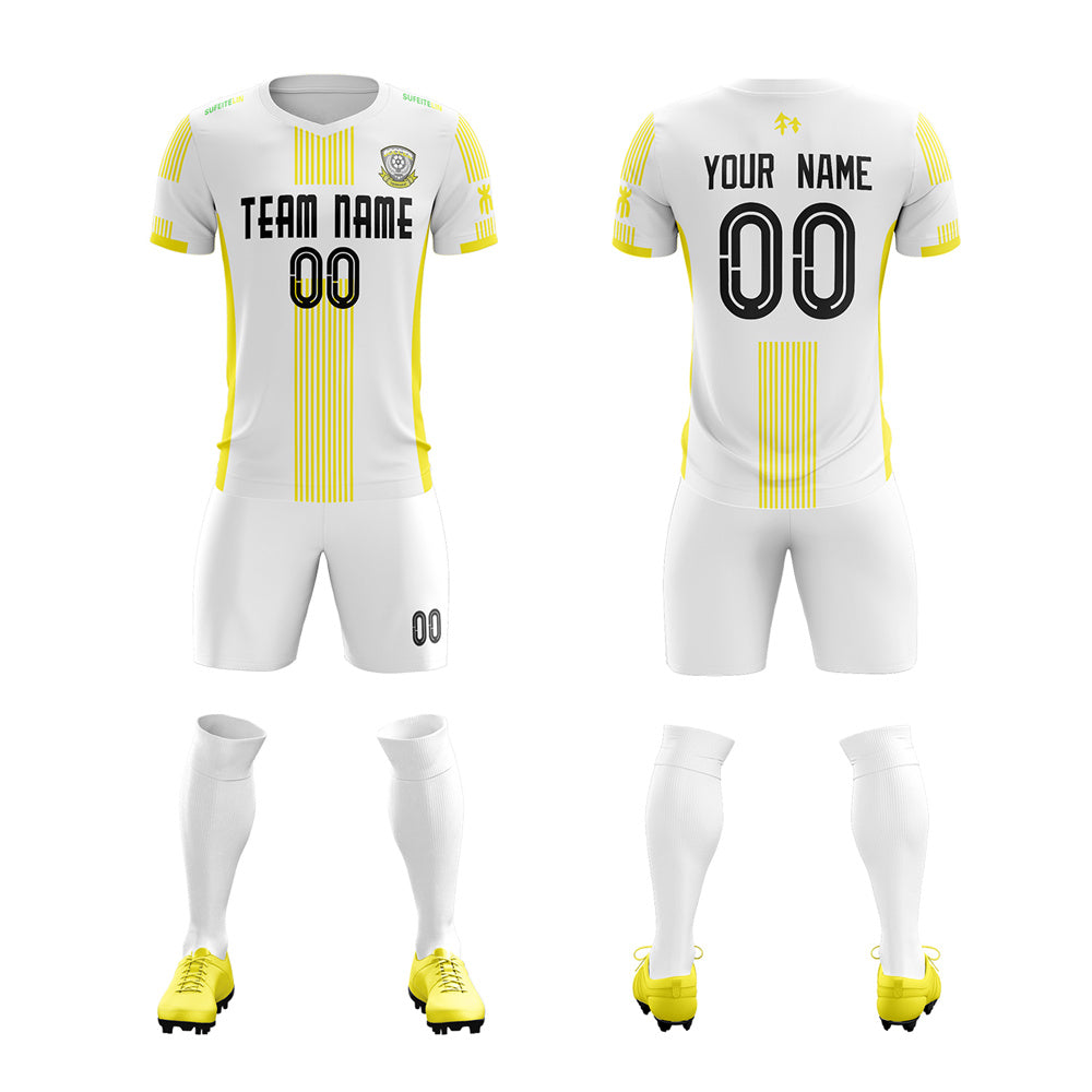 Custom White Yellow Training Uniform Soccer Sets Jersey