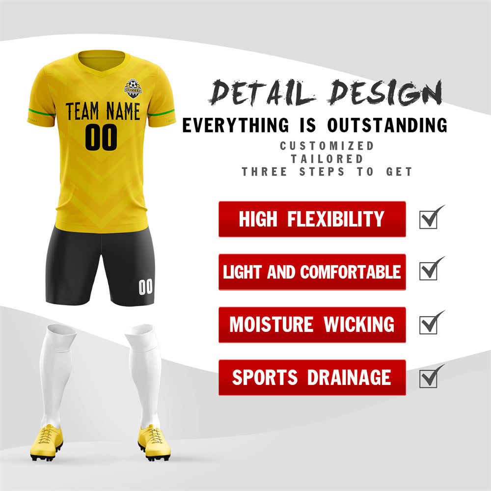 Custom Yellow Black Training Uniform Soccer Sets Jersey