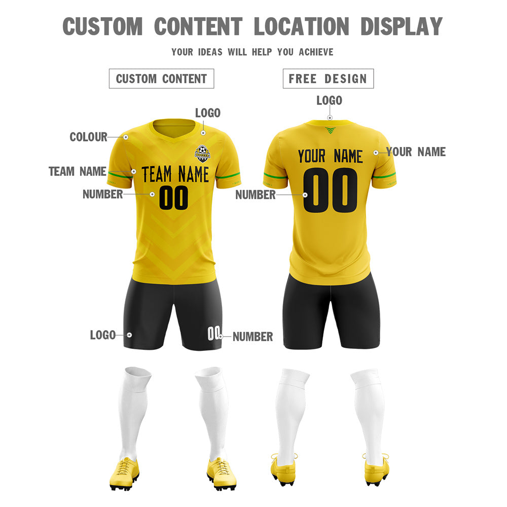 Custom Yellow Black Training Uniform Soccer Sets Jersey