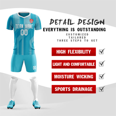Custom Light Blue Training Uniform Soccer Sets Jersey