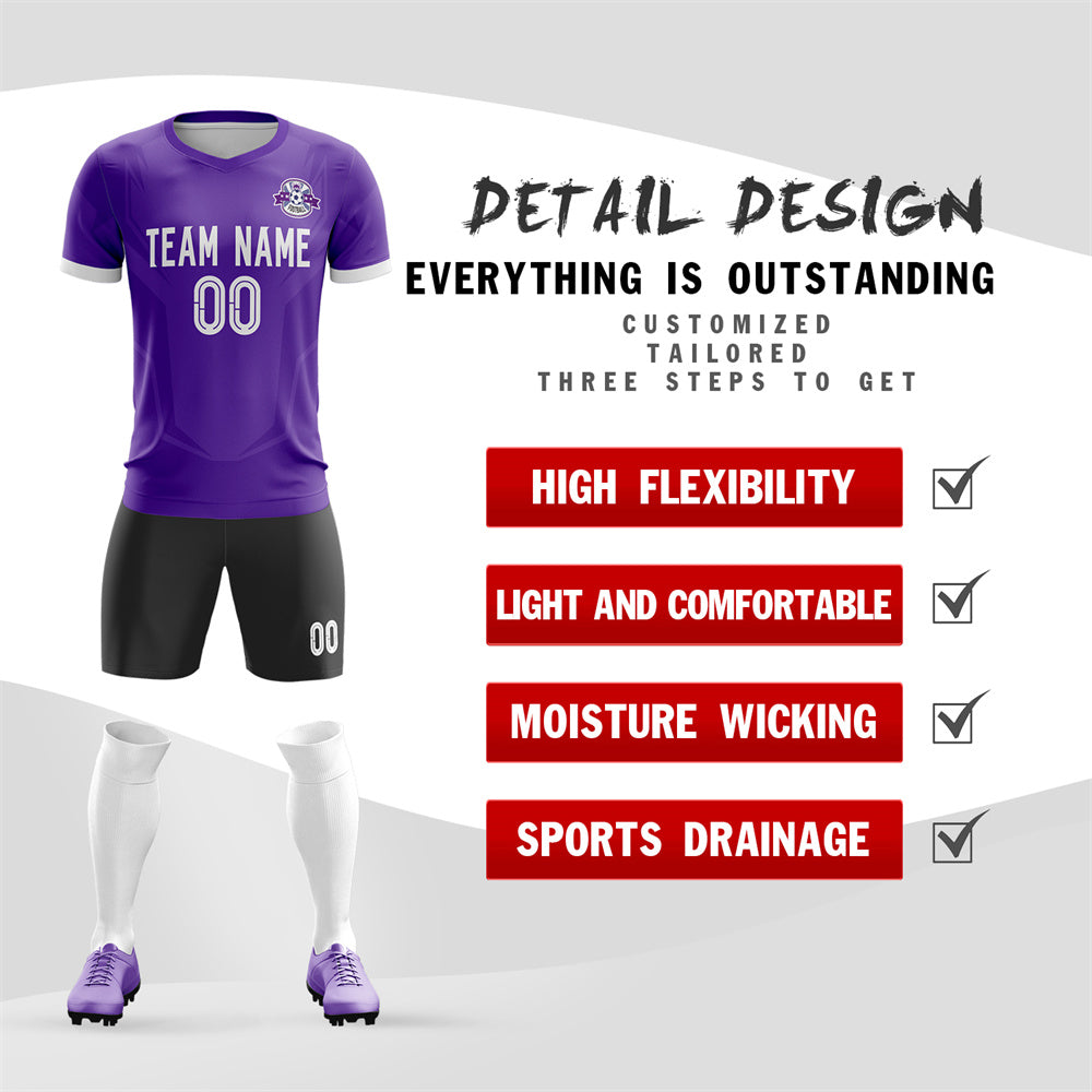 Custom Purple Black Training Uniform For Men Soccer Sets Jersey