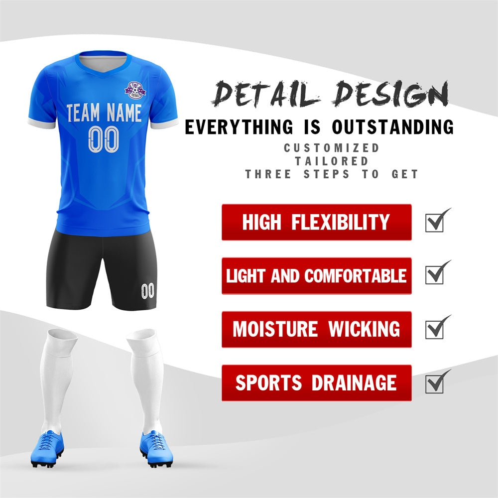 Custom Royal Black Training Uniform For Men Soccer Sets Jersey