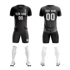 Custom Black Gray Black Training Uniform For Men Soccer Sets Jersey