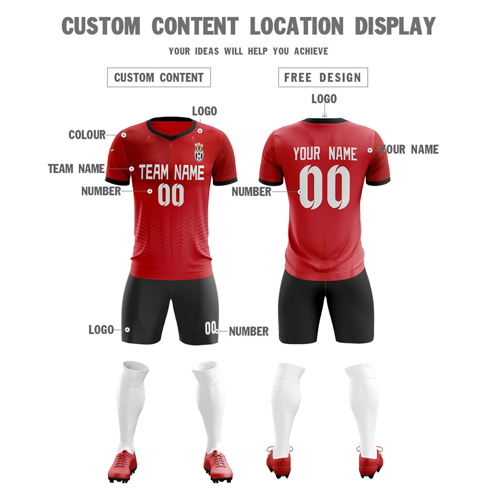 Custom Red Black Training Uniform For Men Soccer Sets Jersey