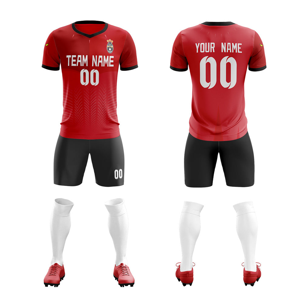 Custom Red Black Training Uniform For Men Soccer Sets Jersey