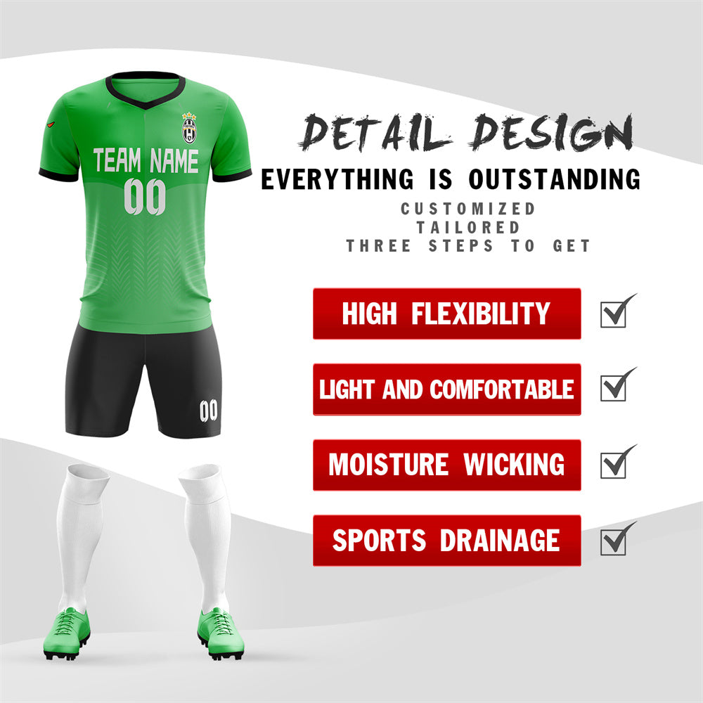 Custom Green Black Training Uniform For Men Soccer Sets Jersey