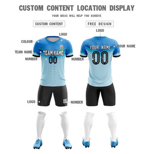 Custom Blue Light Blue-Black Soft Elasticity Soccer Sets Jersey