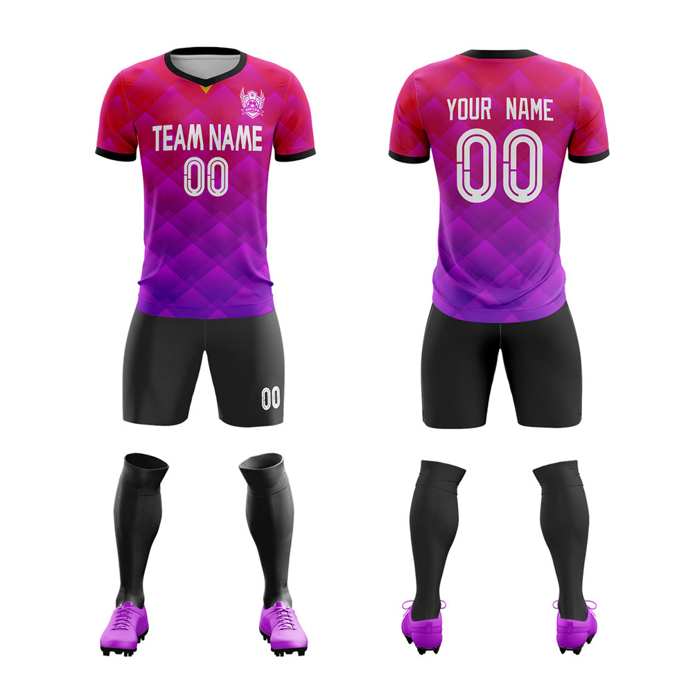 Custom Red Purple-Black Soft Elasticity Soccer Sets Jersey