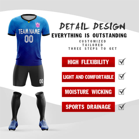 Custom Blue Black-White Soccer Sets Jersey