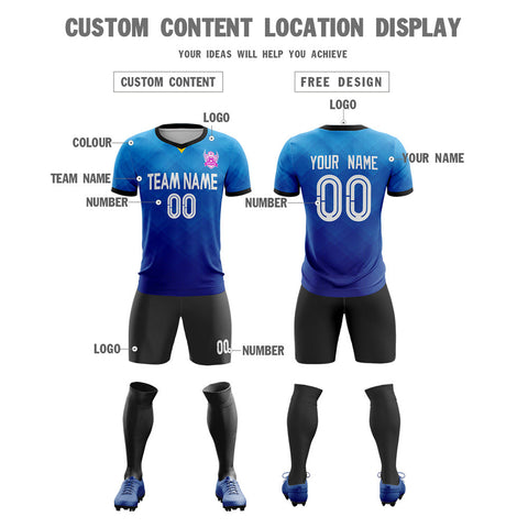 Custom Blue Black-White Soccer Sets Jersey