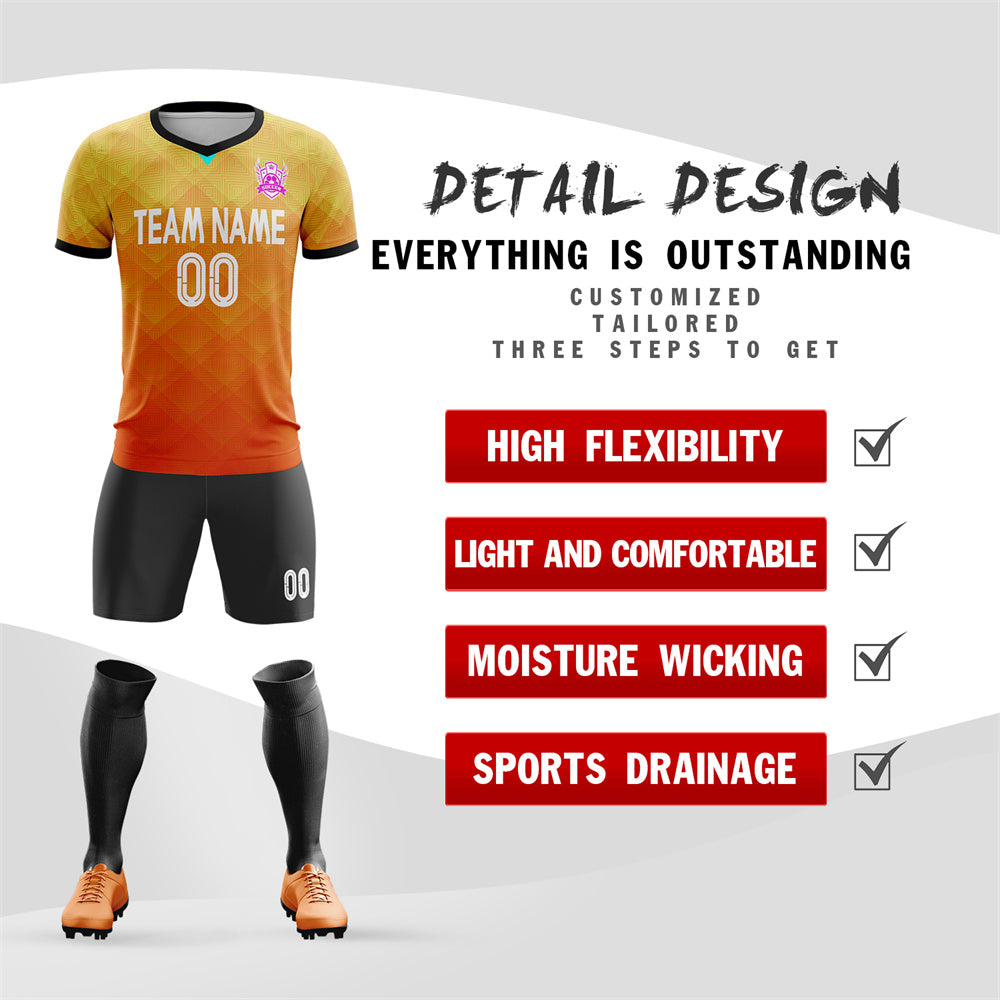 Custom Orange Yellow Soft Soccer Sets Jersey