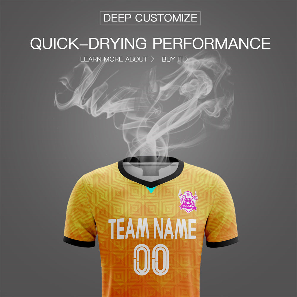 Custom Orange Yellow Soft Soccer Sets Jersey