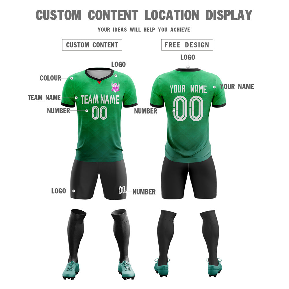 Custom Green Black Sport Soccer Sets Jersey