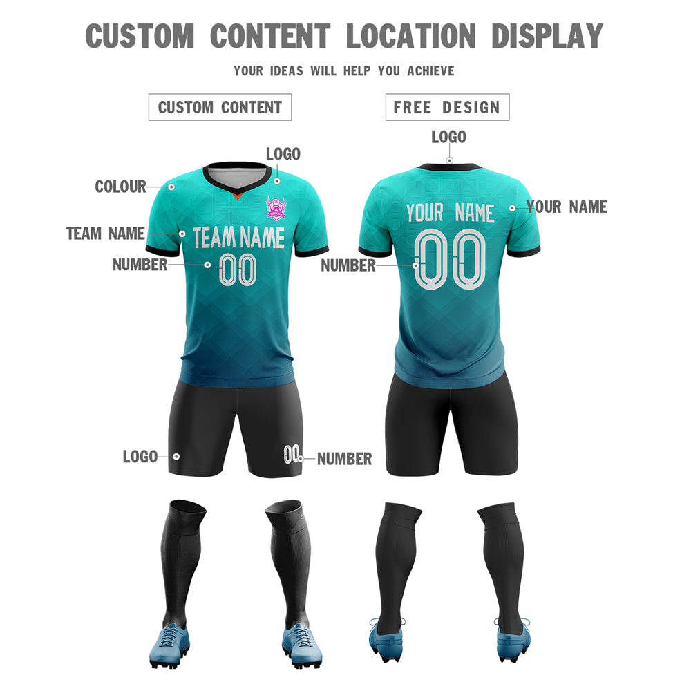 Custom Light Green Black-White Sport Soccer Sets Jersey