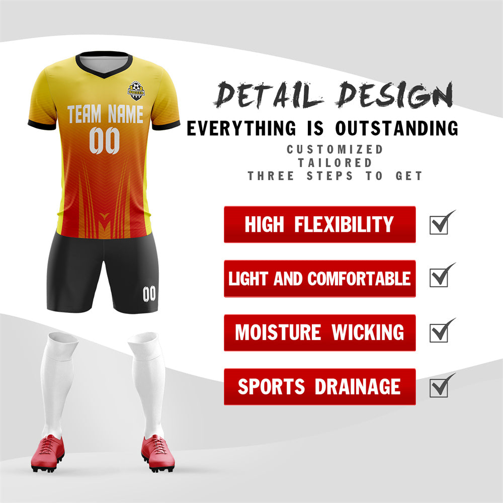 Custom Yellow Orange-Black Sport Soccer Sets Jersey