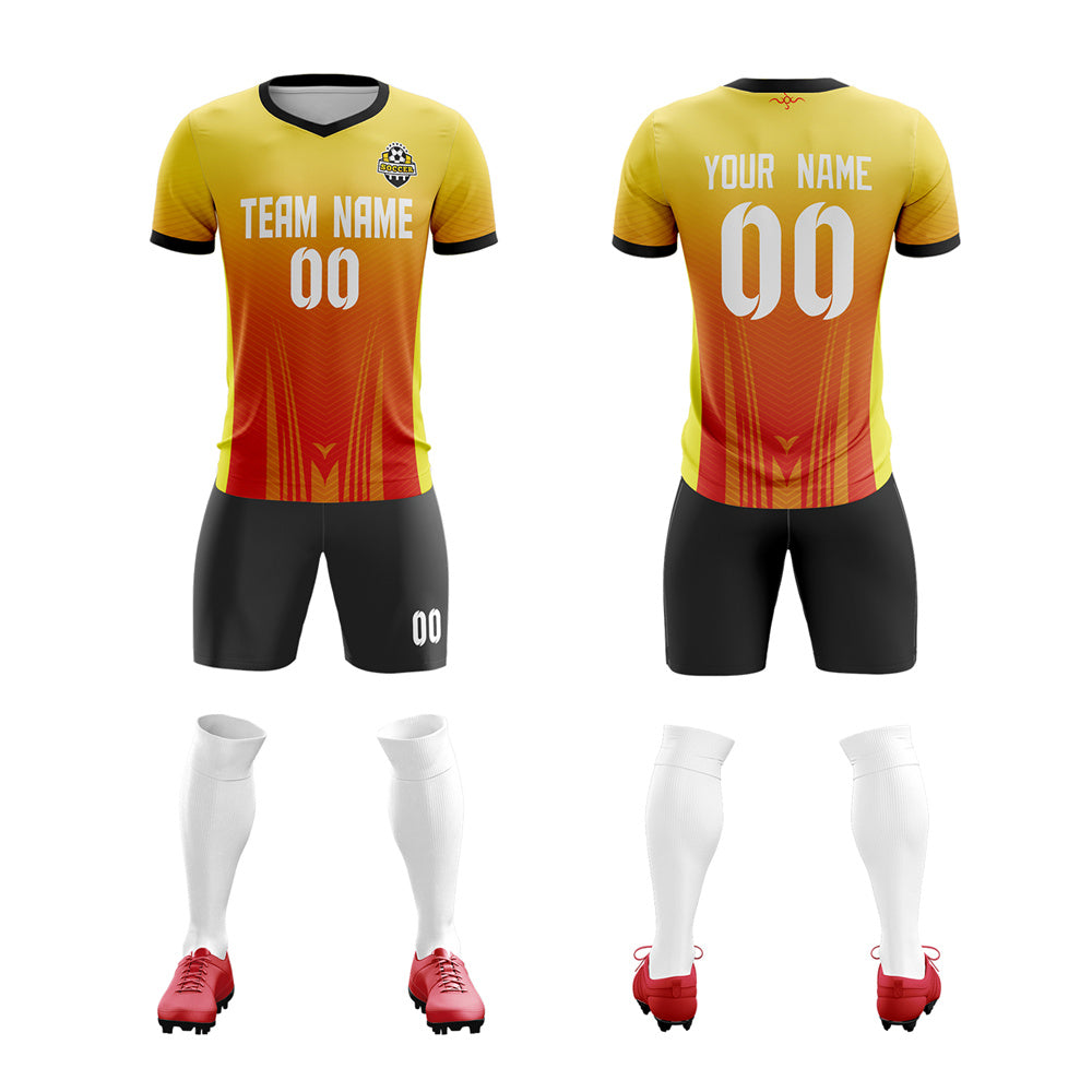 Custom Yellow Orange-Black Sport Soccer Sets Jersey