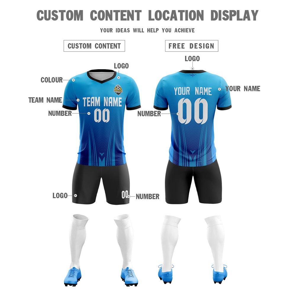 Custom Blue Black-White Sport Soccer Sets Jersey