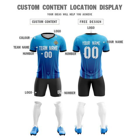 Custom Blue Black-White Sport Soccer Sets Jersey