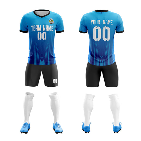 Custom Blue Black-White Sport Soccer Sets Jersey