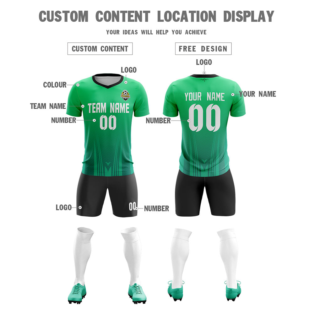 Custom Green Black-White Breathable Soccer Sets Jersey