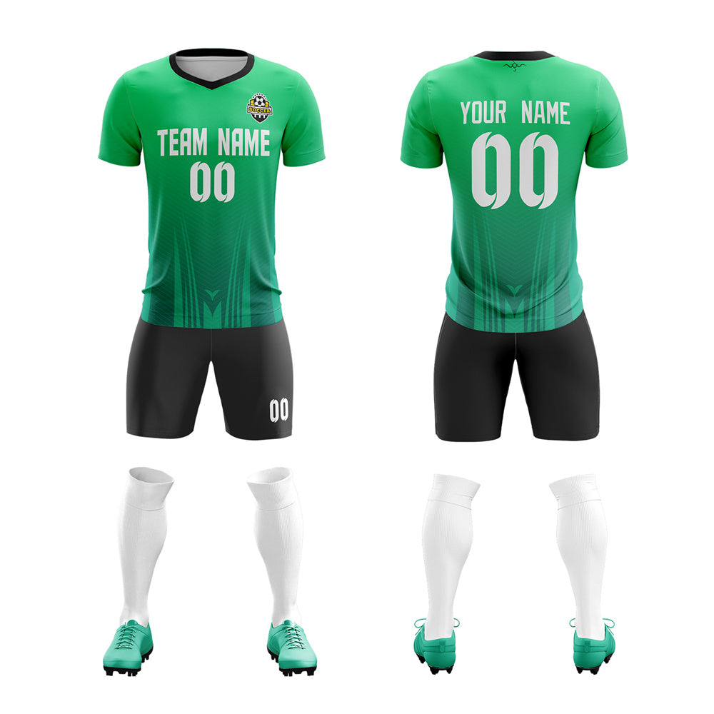 Custom Green Black-White Breathable Soccer Sets Jersey