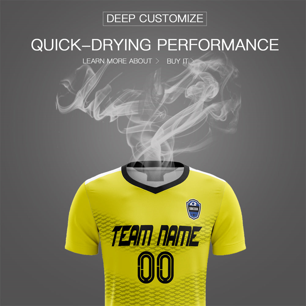 Custom Yellow Black-White Breathable Soccer Sets Jersey