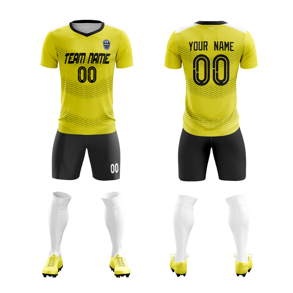 Custom Yellow Black-White Breathable Soccer Sets Jersey