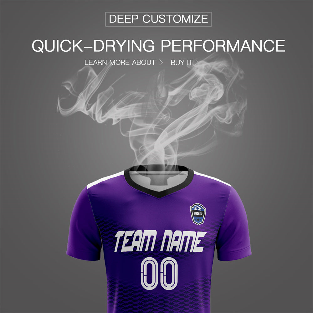 Custom Purple Black-White Breathable Soccer Sets Jersey