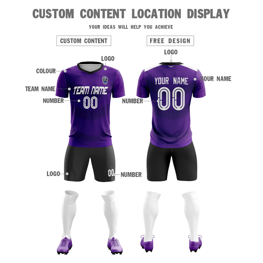 Custom Purple Black-White Breathable Soccer Sets Jersey