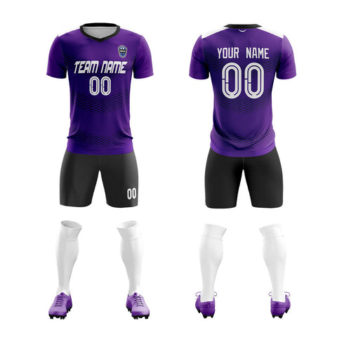 Custom Purple Black-White Breathable Soccer Sets Jersey